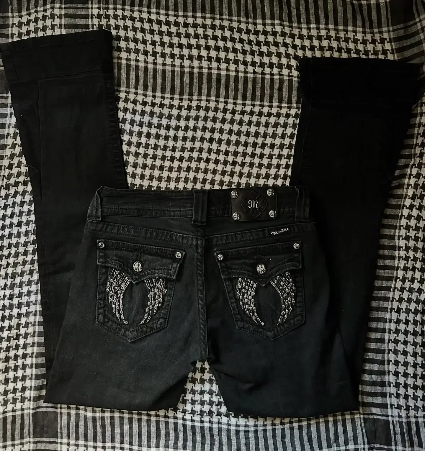 Blue Flared Jeans for Women Distressed Denim Bootcut Pants Tapered Casual Chic Vintage Style Everyday Wear with Decor Details