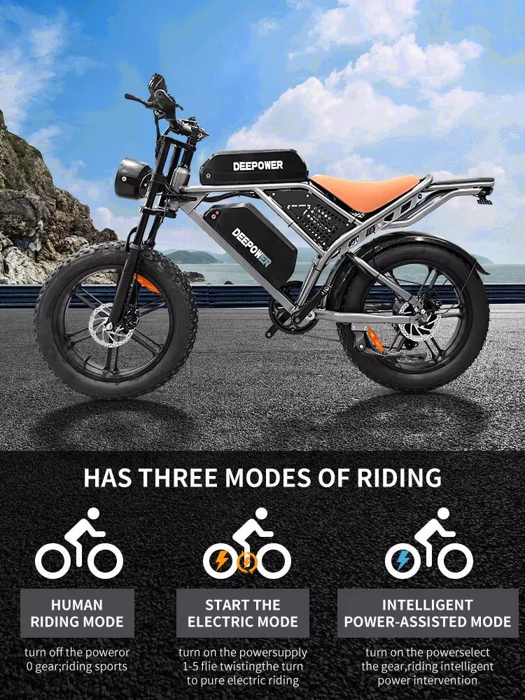 DEEPOWER S7Pro Off-Road Electric Bike — 48V 60Ah LG Battery, 1500W, 20x4 Fat Tires