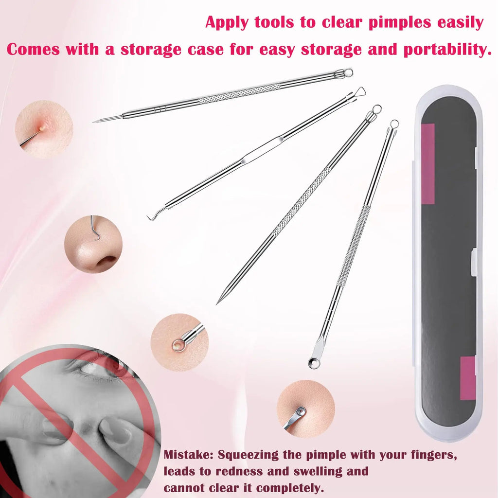Silver 4-Pack Blackhead Remover Comedones Extractor Removal Kit - For Blemishes, Whiteheads Removal Facial Skin Care (With Box)