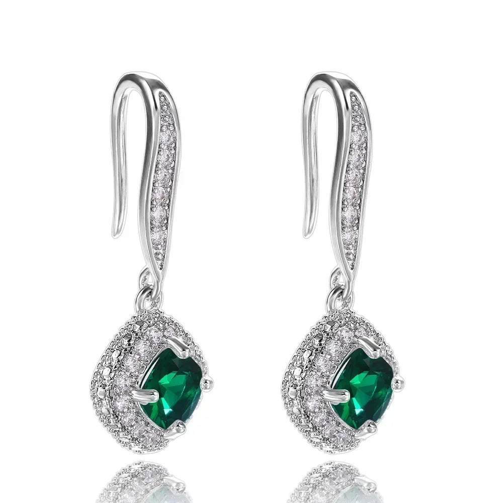 Green Crystal Drop Earrings | Elegant Zirconia Luxury Jewelry for Women