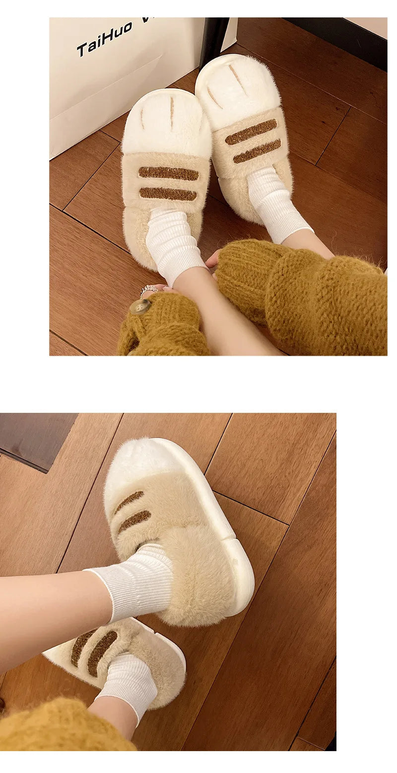New Adorable Kitty Claw Slippers Women's Home Shoes Non Slip Furry Mules Female Fashion Warm Fluffy Slides Outdoor Cat Slippers
