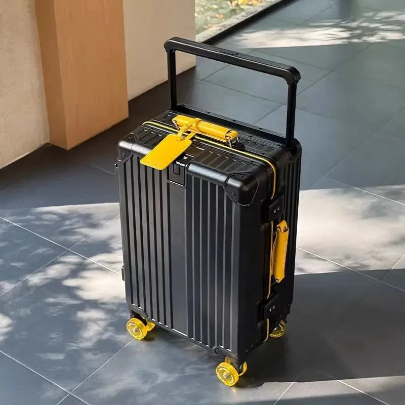 Aluminum Frame Wide Handlebar Rolling Luggage with Colorful Silent Spinner Wheels and TSA Lock Large Capacity Trolley Suitcase