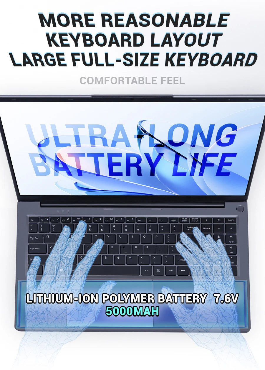 Firebat AT15 Laptop — 15.6″ FHD, Intel N150 (Up to 3.6GHz), 16GB RAM, 1TB SSD, Windows 11 Pro, Backlit Keyboard, Wi-Fi 5