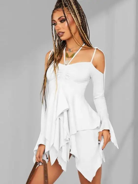 Sexy Asymmetrical Sling Dr Performance Costume loween Irregular Strapl Gown Women's Faion Autumn 2024