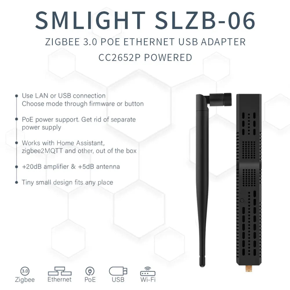 SMLIGHT SLZB-06/M/P7 Zigbee 3.0 to Ethernet,USB,and WiFi gateway coordinator with PoE,works with Zigbee2MQTT,Home Assistant,ZHA