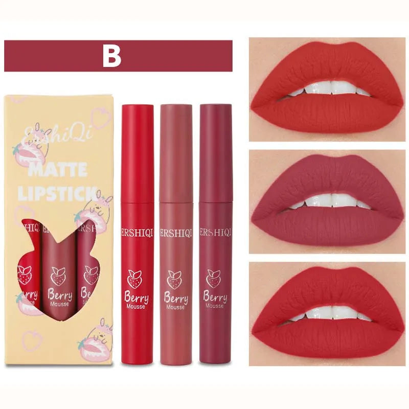 Waterproof Long-lasting Velvet Matte Lip Gloss Set Strawberry Moisturizing Lipstick Kit Beauty Cosmetics Makeup Rose Lip Stain