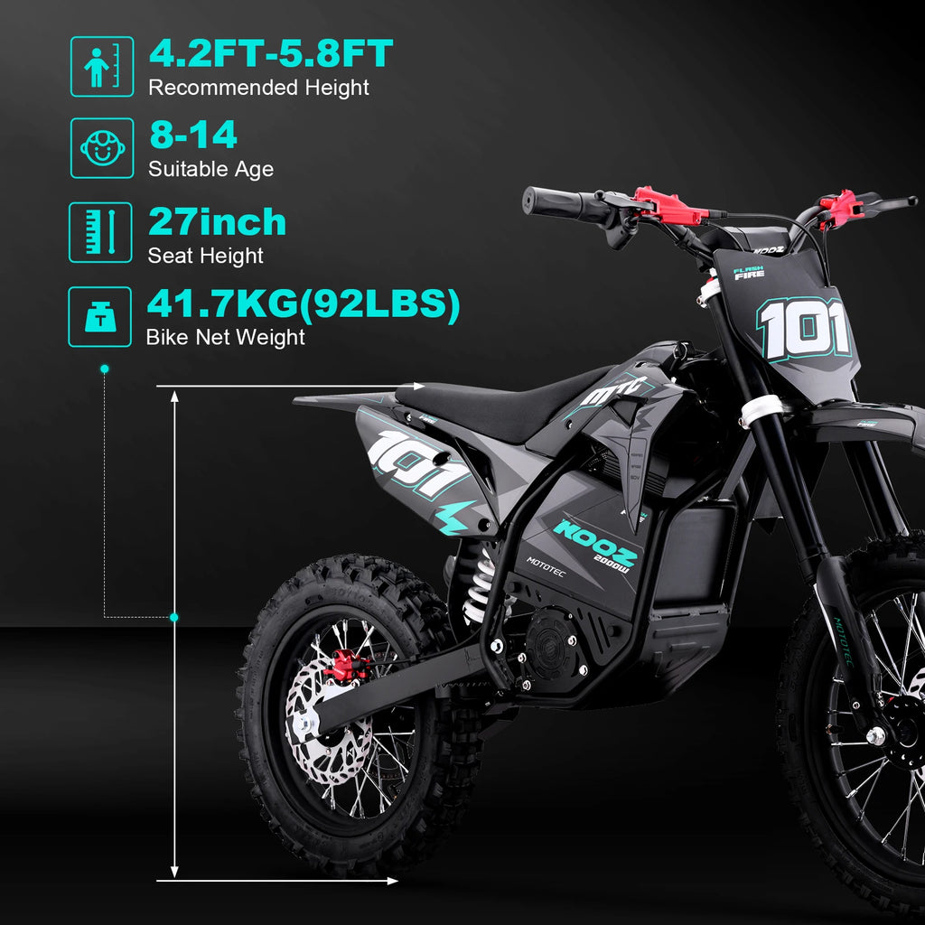 KOOZ HP115E Electric Dirt Bike — 2000W Motor, 60V 15Ah, 14" Fat Tires