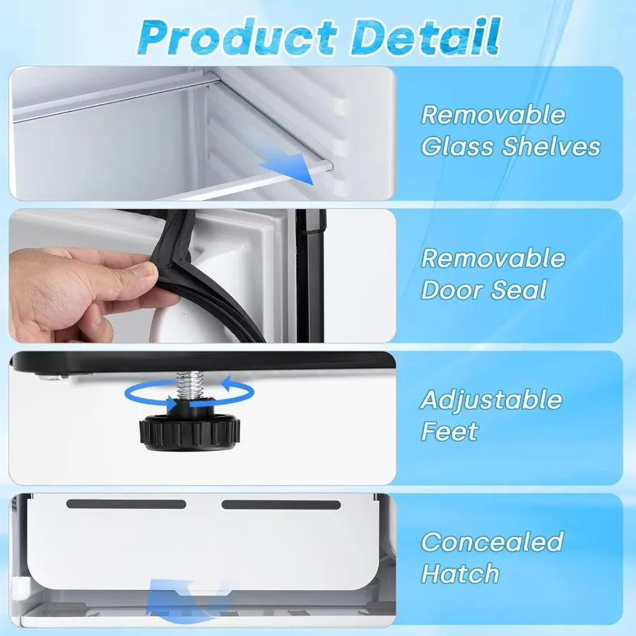 3.2 Cu.Ft Mini Fridge with Freezer Single Door Small Refrigerator in White with 7 Adjustable Thermostat Energy Saving Low Noise