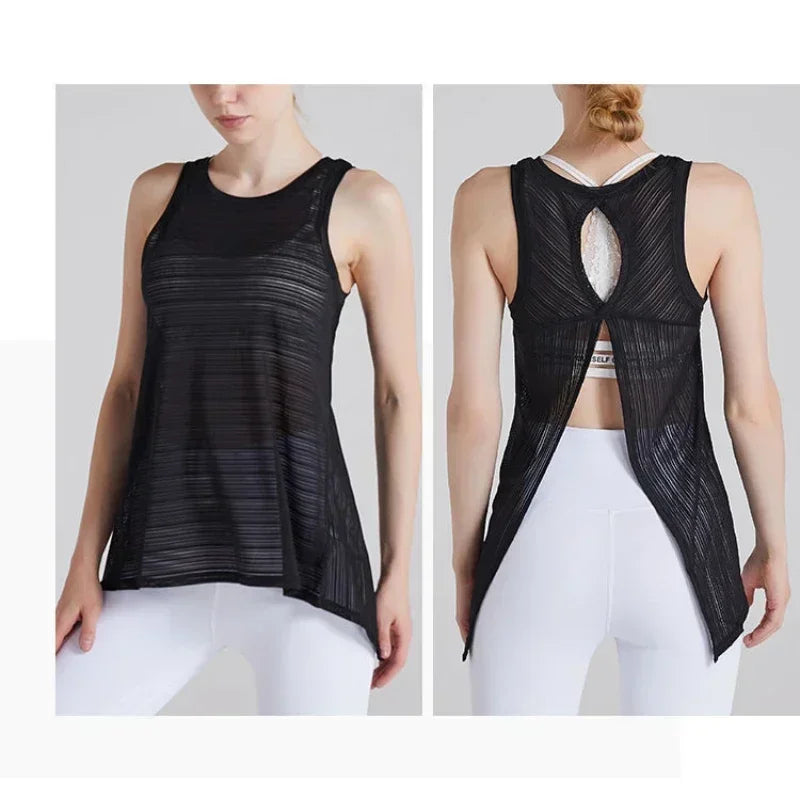 Fitness Yoga T-shirt Top Sexy Open Back Sport T-shirt Women Gym Tank top Loose Sportswear Breathable Workout Tank Top Sleeveless