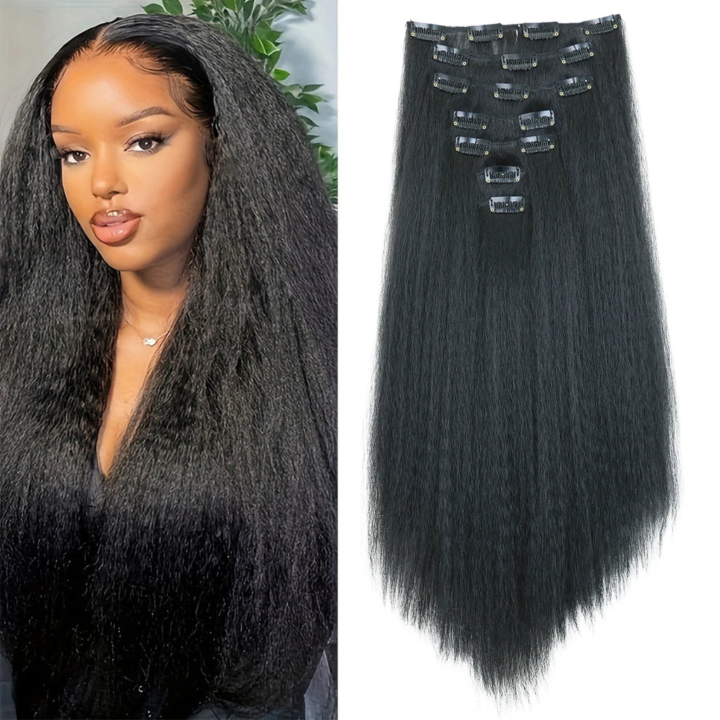 LANSA Synthetic Hair Yaki Clip In Hair Extensions Yaki Straight 7Pcs/set 16Clip-In Hairpieces For Black Women