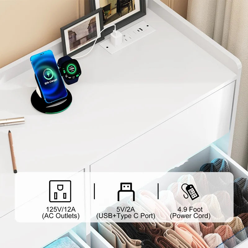 9 Drawer Dresser with Power Outlet & LED Light, Modern Chest of Drawers for Closet, 63" Drawer Organizer Cabinet for Bedroom