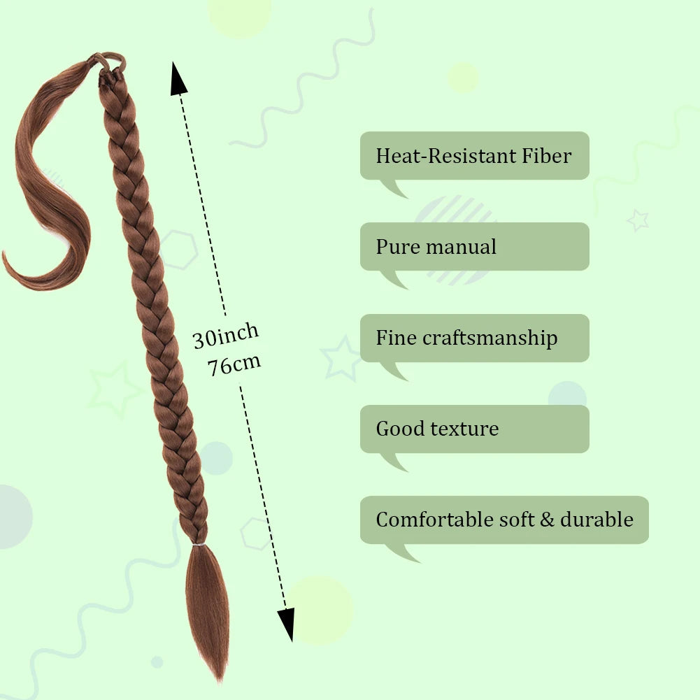 Long DIY Braided Ponytail Extension With Hair Tie Straight Wrap Around Synthetic Hair Extensions