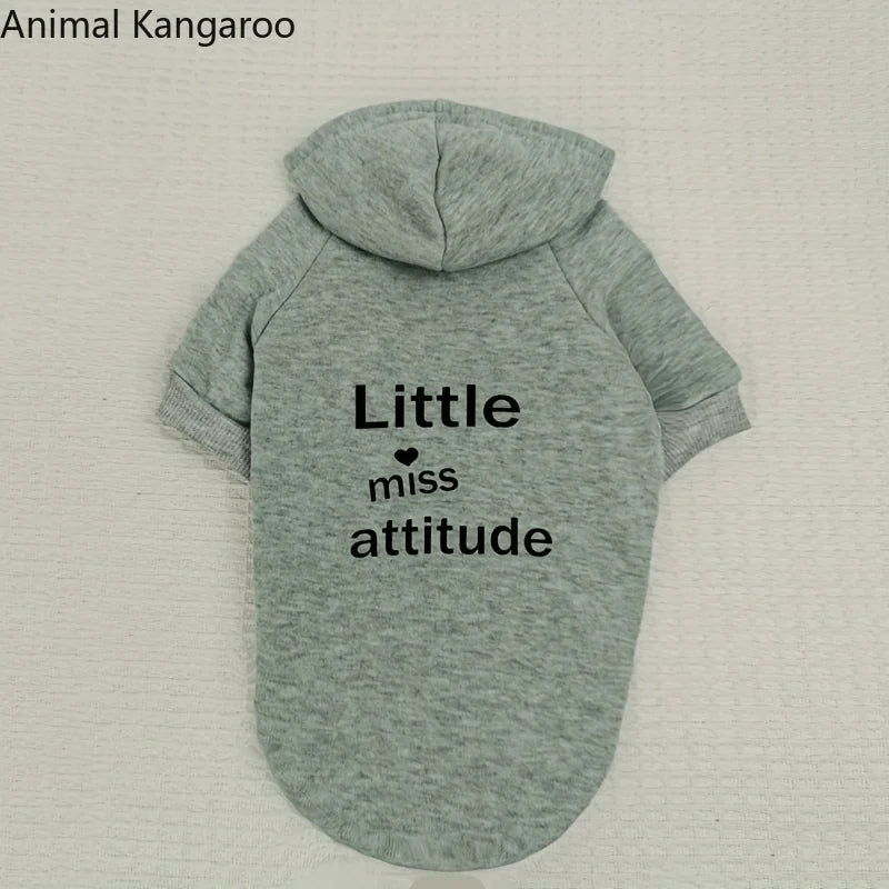 Animal Kangaroo Little Miss Attitude Red Pullover Dog Hoodie Fleece Sweatshirt Fall Apparel Washable Pet Sweater Dog Sweater
