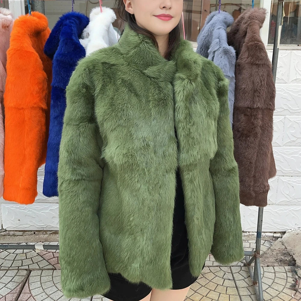 Natural Rabbit Fur Coat Women Winter Jacket Real Leather And Fur Bolero Women's Clothing Female Outerwears With 2025 Black Cold