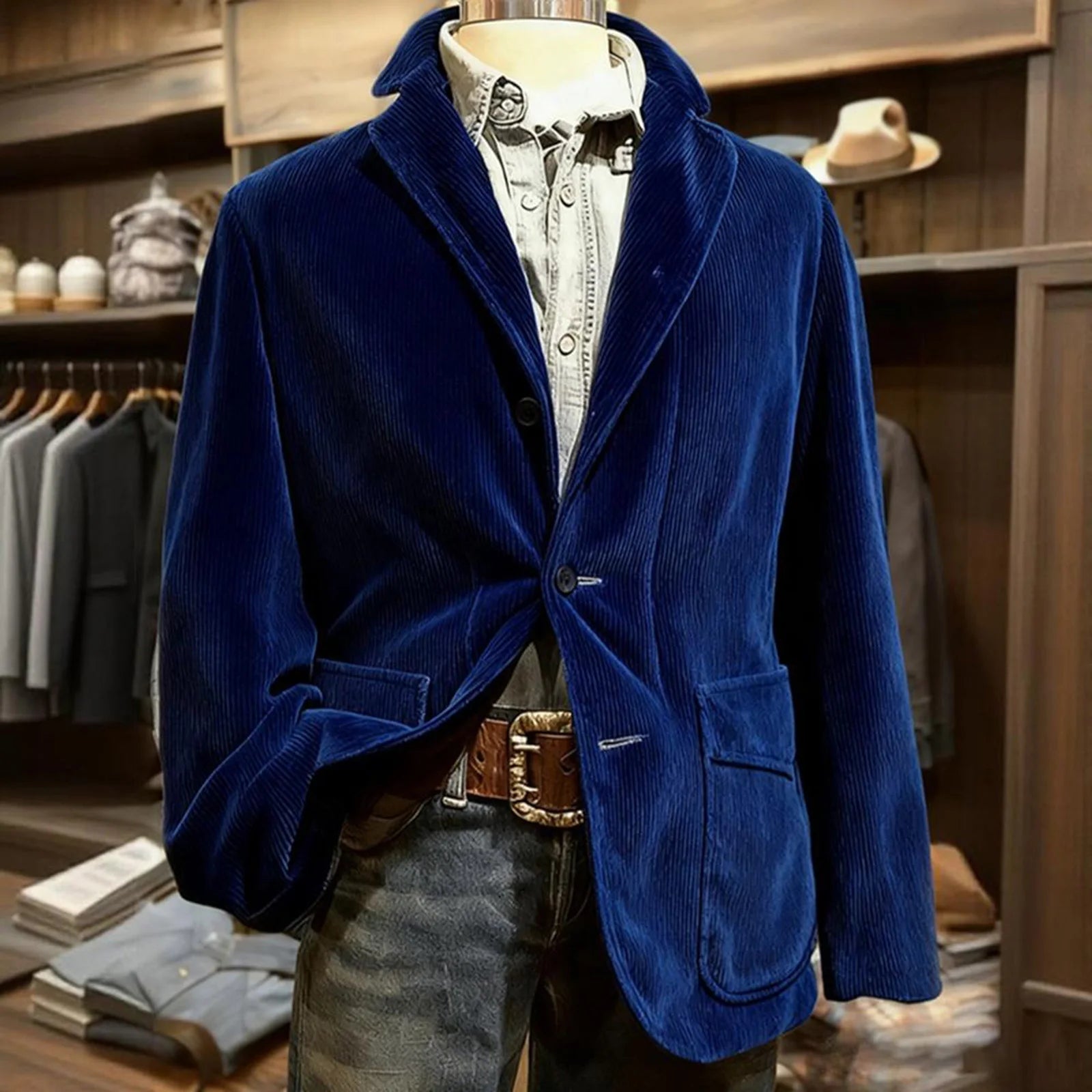 Corduroy Warm Pocket Suit Jacket Men'S Solid Color Cardigan Casual Suit Winter Fashion Single-Breasted Warm Top Jacket