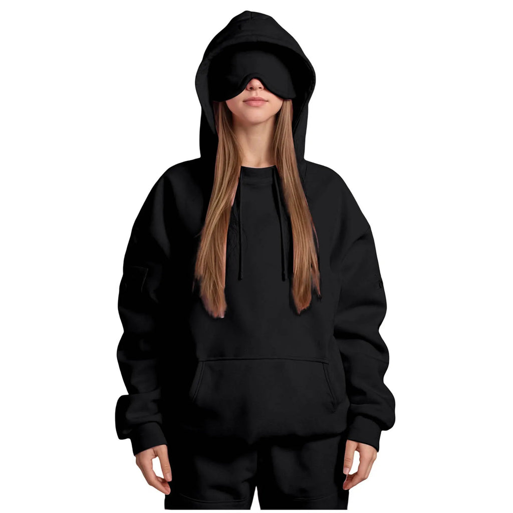 Plus Size Hoodie with Built-In Eye Mask – Oversized Travel Pullover