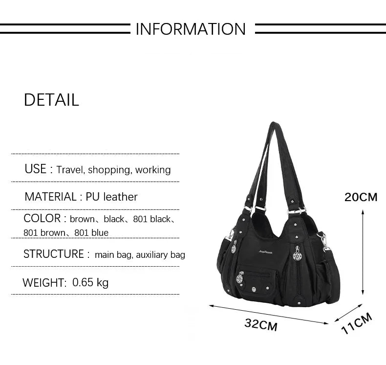 Angel Bag Women Handbags Satchel Top-handle Soft PU Shoulder Bag Fashion Dumpling Pack Multi-pockets Shoulder Bags Wellet