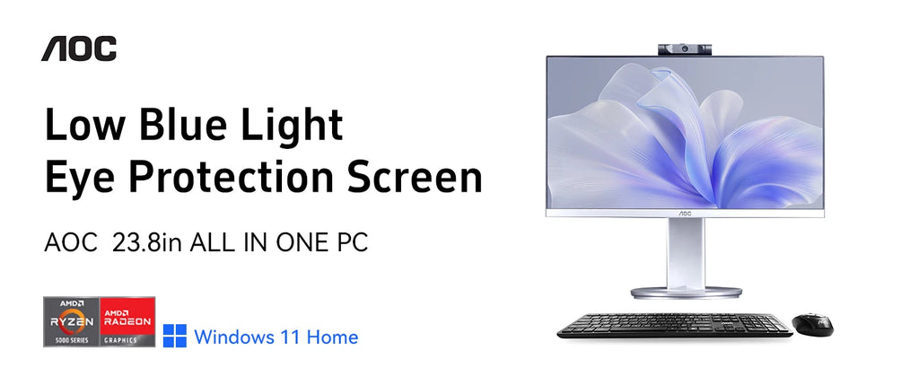AOC 23.8″ All-in-One — Ryzen 5 5600G, 16GB RAM, 512GB SSD, Windows 11 Home, Wi-Fi, Adjustable Stand