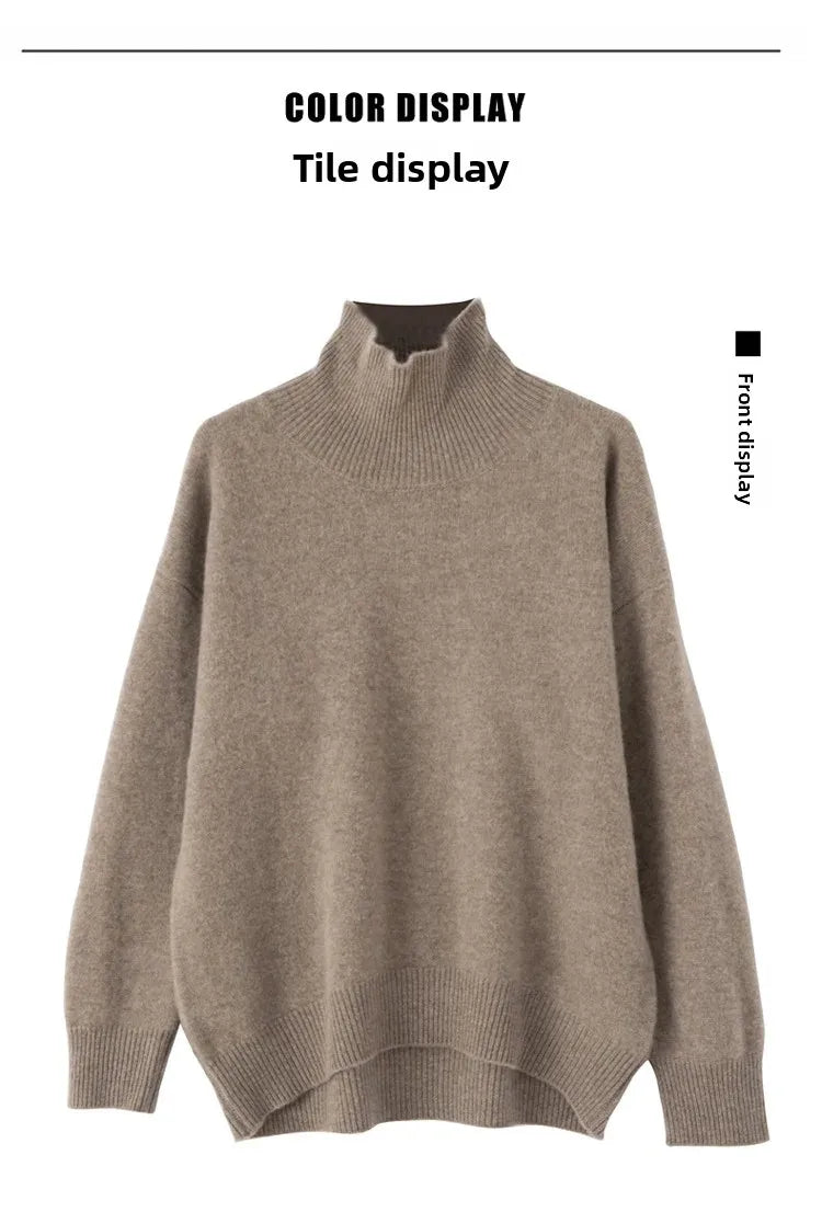 Women’s Loose Fit Turtleneck Wool Sweater – Cozy Oversized Knit, Layering Pullover (Inclusive Sizing)