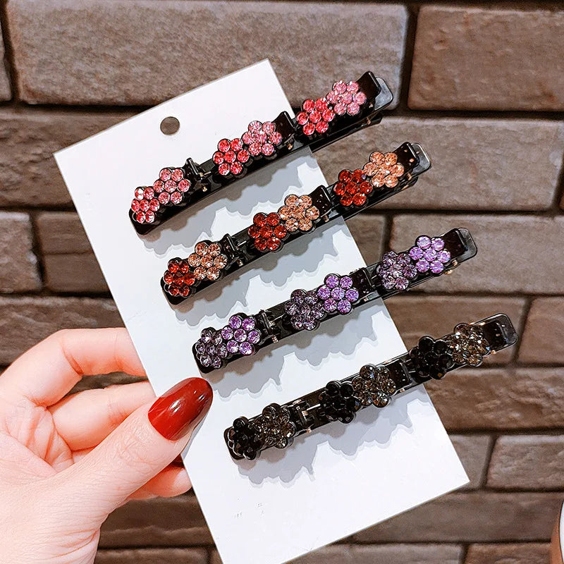 New Fashion Korean Style Acryli Crystal Flowers Hair Clips For Girl Summer Sweet Cute Bangs Side Barrettes Elastic Duckbill Clip