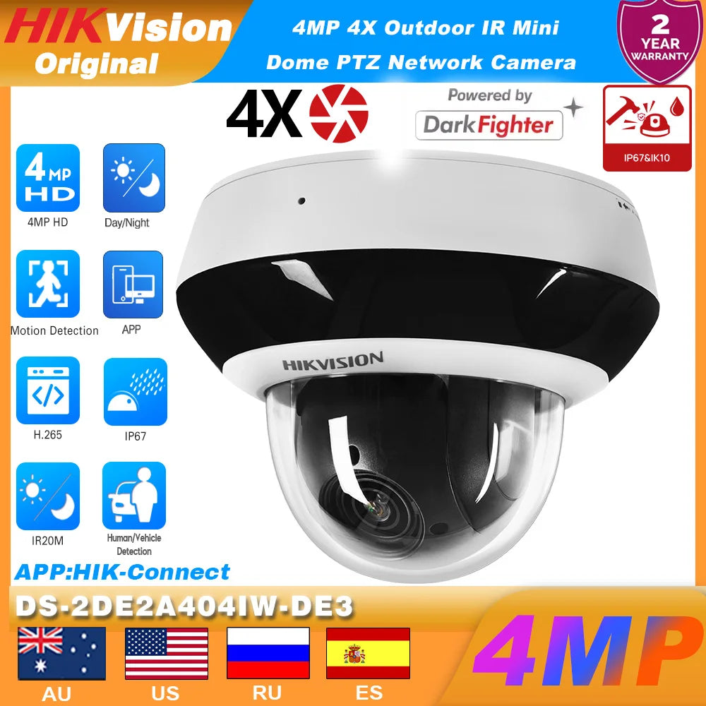 Hikvision DS-2DE2A404IW-DE3 4MP PoE PTZ IP Camera IR Security Camera Built-in MIC 4X Optical Zoom 2.8-12MM Video Surveillance
