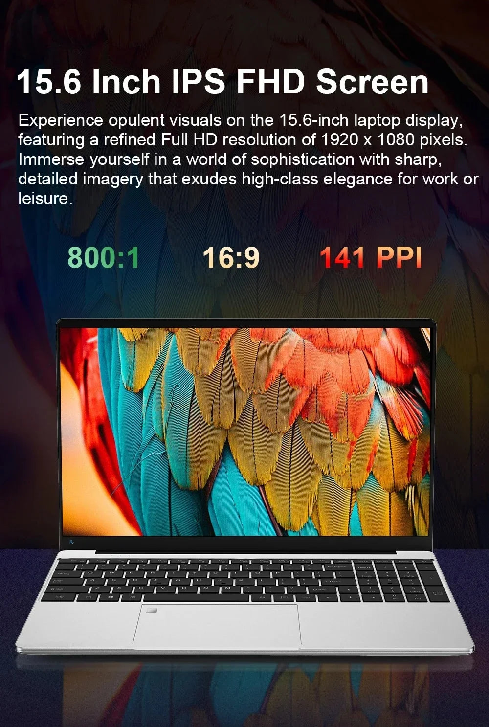 Erilles 15.6″ Laptop — Intel Celeron N4000, 16GB DDR4 RAM, 1TB SSD, Fingerprint Unlock, Full HD 1080P, Windows 11 Pro