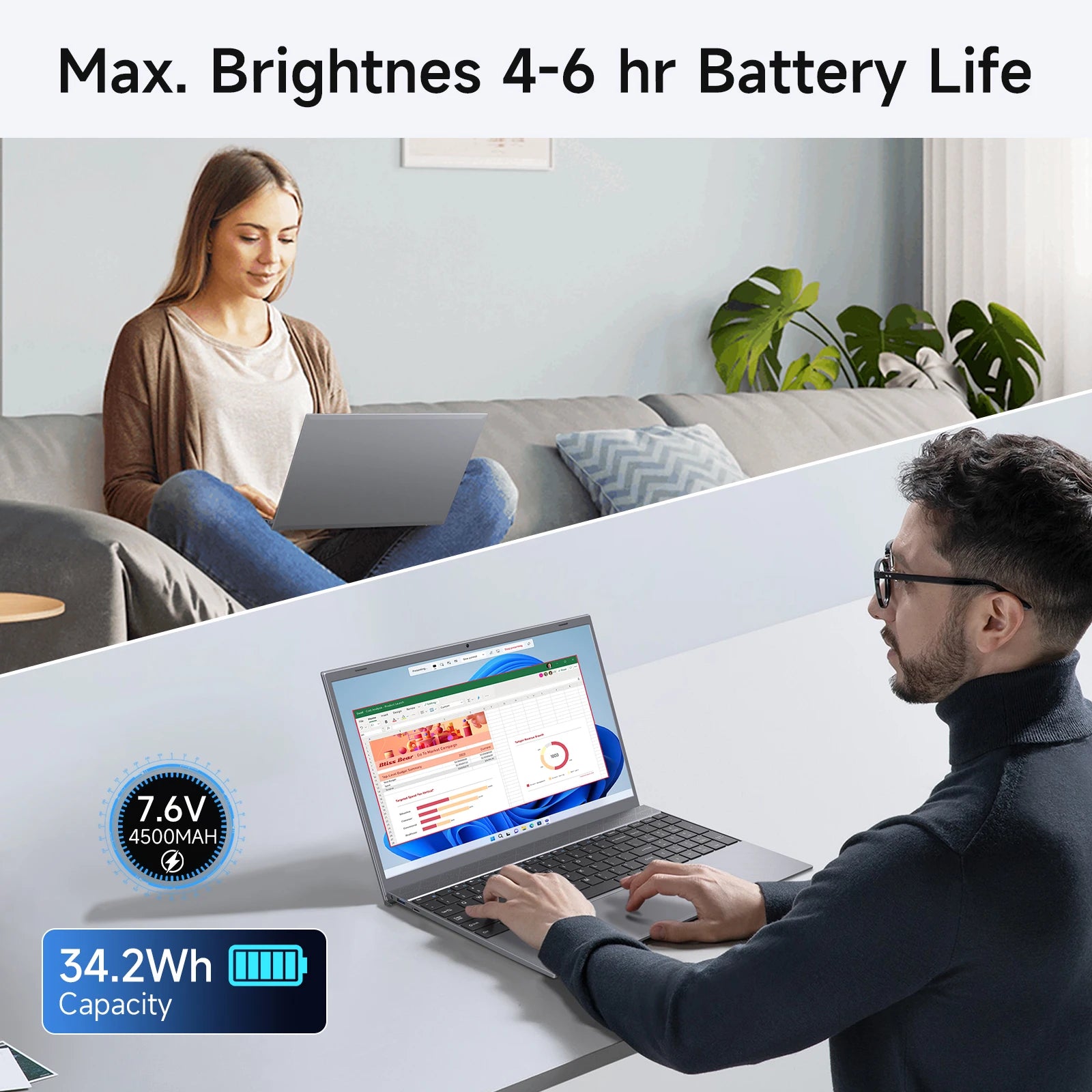 15.6″ Laptop — Intel Pentium J3710, 8GB DDR4, 256GB SSD, Full HD IPS, Windows 11, Wi-Fi + BT 5.0 (Dark Gray)