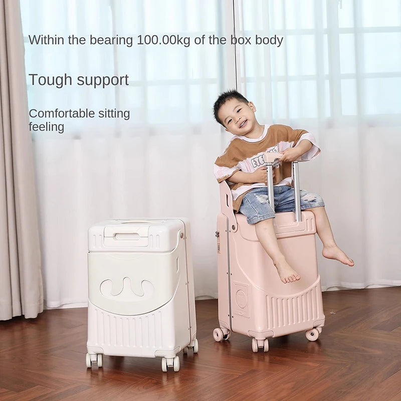 2025 New suitcase for children can Sit 20/22 inch Ride on Luggage Front Opening Sturdy Thickened Travel suitcase with Cup Holder