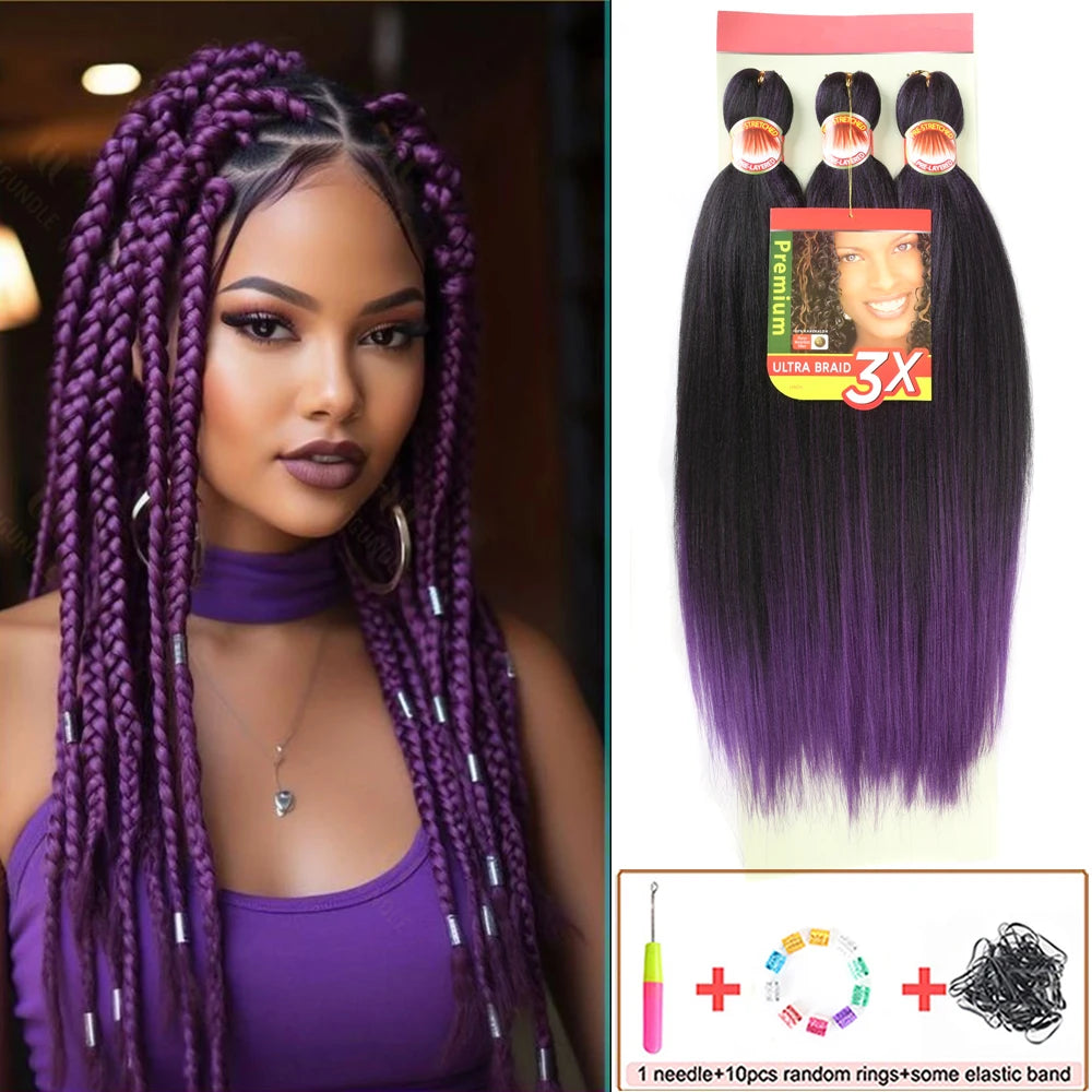 Braiding Hair Pre Stretched 26 Inch 3 Packs Yaki Braiding Hair For Braids Hot Water Setting Synthetic Crochet Hair Extensions