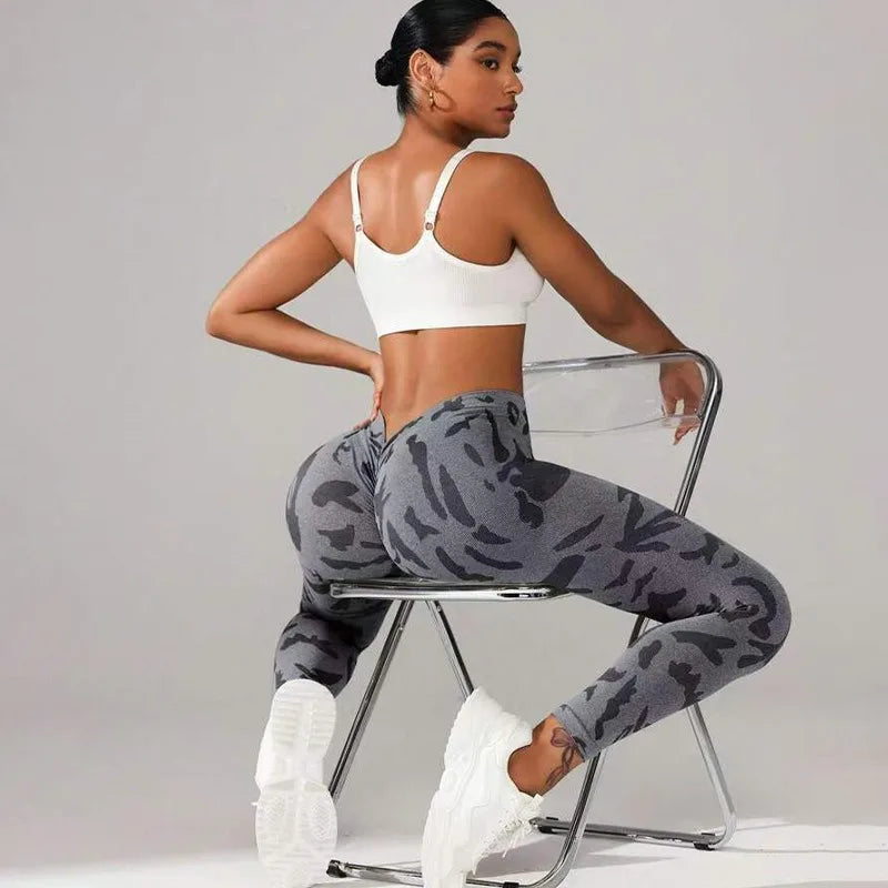 MODX Seamless V-Waist Leggings — Camo-Paisley, High-Stretch Nylon-Spandex