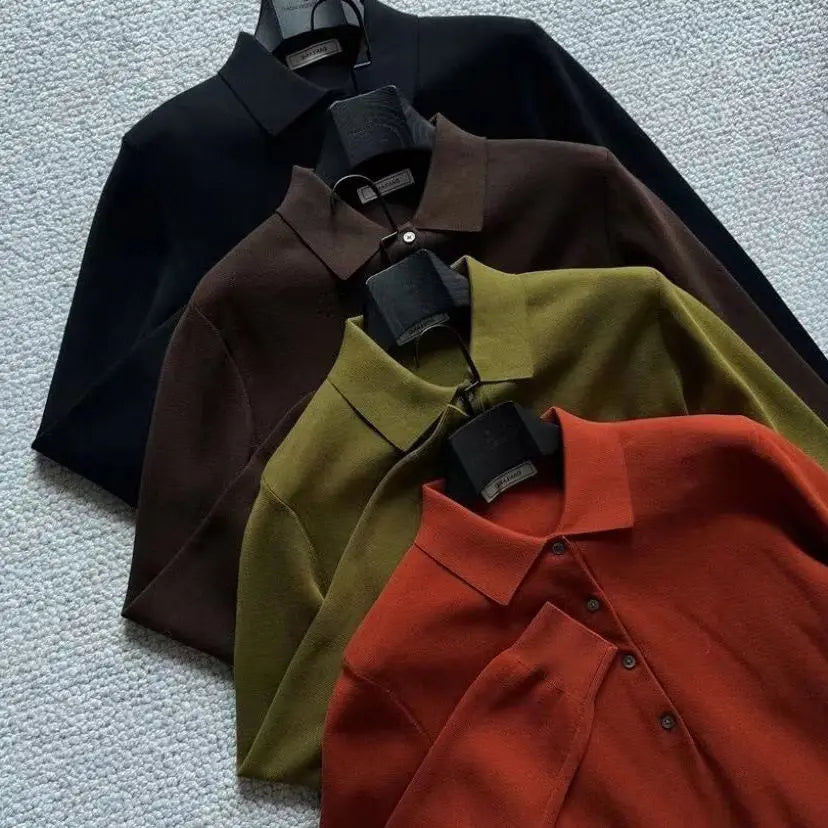 Men's Knitted Autumn Winter New Lapel Long-sleeved Slim Sweater Base Business Casual