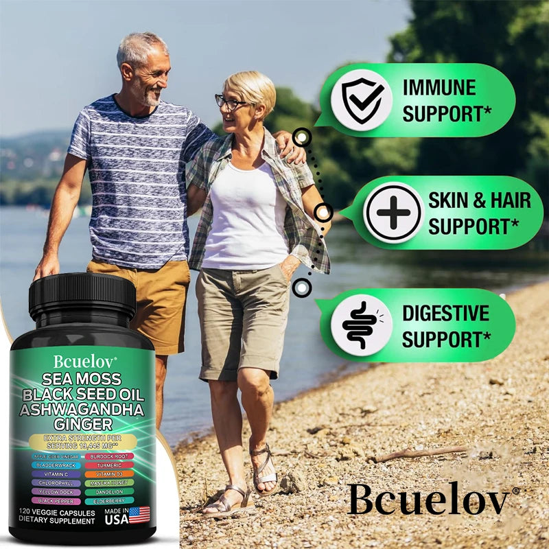 Bcuelov Black Cumin Seed Oil + Vitamin C & Mineral Complex — Thyroid, Immune & Vitality Support (120 Capsules)