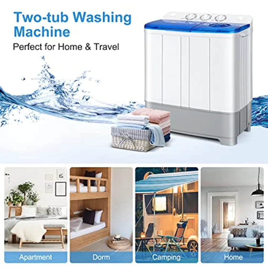 Portable Washing Machine Twin Tub 22Lbs Capacity for Compact Living Spaces: Includes 13.2Lbs Washer and 8.8Lbs Spinner with Con