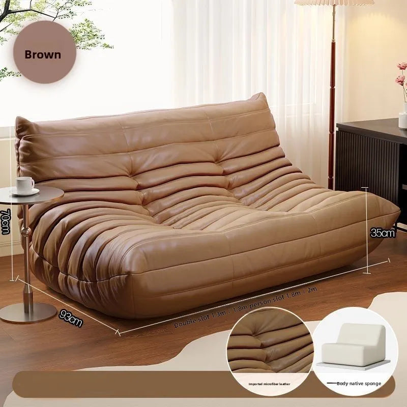 Double Caterpillar Suede Sofa Small Apartment Trendy Bedroom Single Lounging Area Lazy Living Room Tatami Inspired Cozy Design
