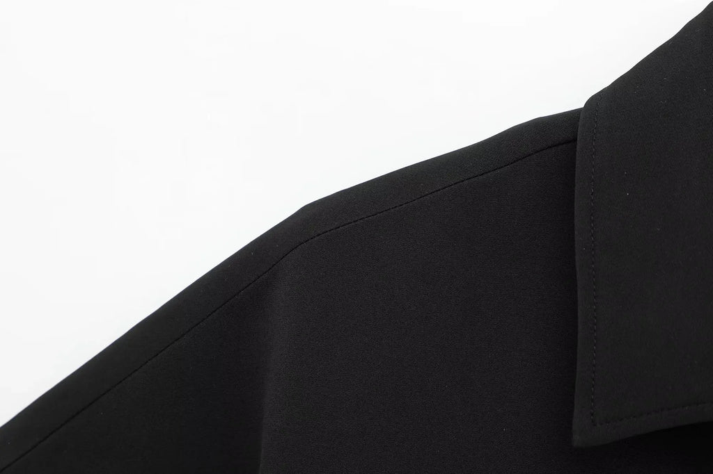 TFMLN Fashion Set For Women Summer 2025 New Slim Lapel Zipper Short Sleeve Coat Top Wide Leg Pants Two Piece Set Leisure Black