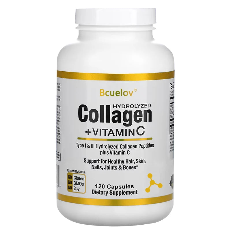Bcuelov Collagen Peptides (Type I & III) + Vitamin C — Hair, Skin, Nails, Joints & Bones (120 Capsules)