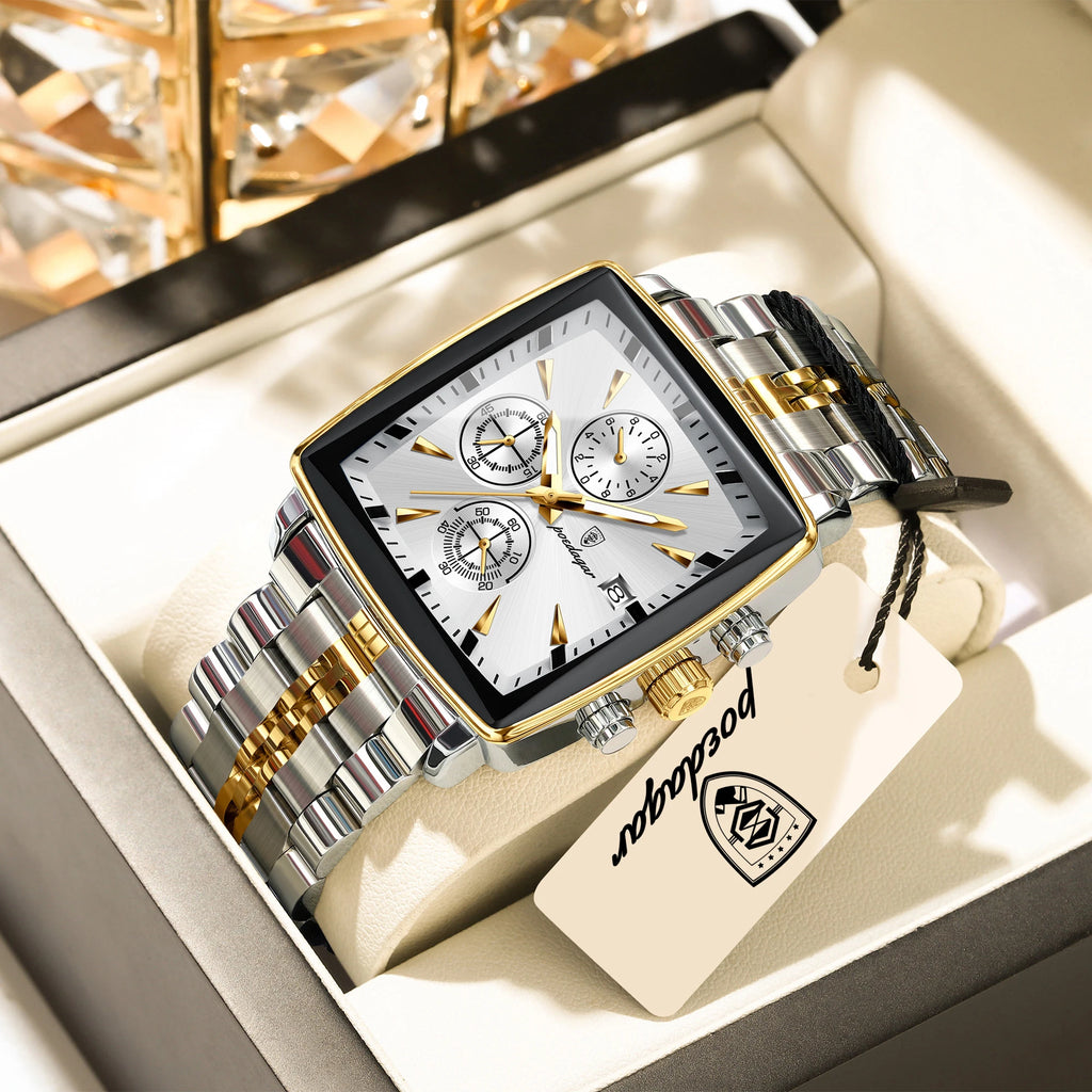 POEDAGAR Top Luxury Business Male Wristwatch Waterproof Luminous Stainless Steel Men Watch Chronograph Date Men's Quartz Watches