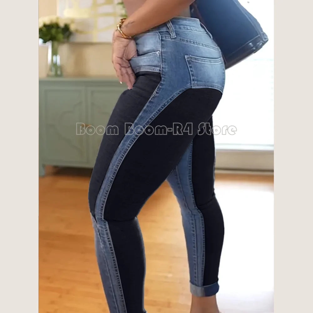 Jeans Denim Pants for Women Vintage Elastic High Waist Slim Fit Elegant Skinny Jeans Trousers Autumn Spring Streetwear