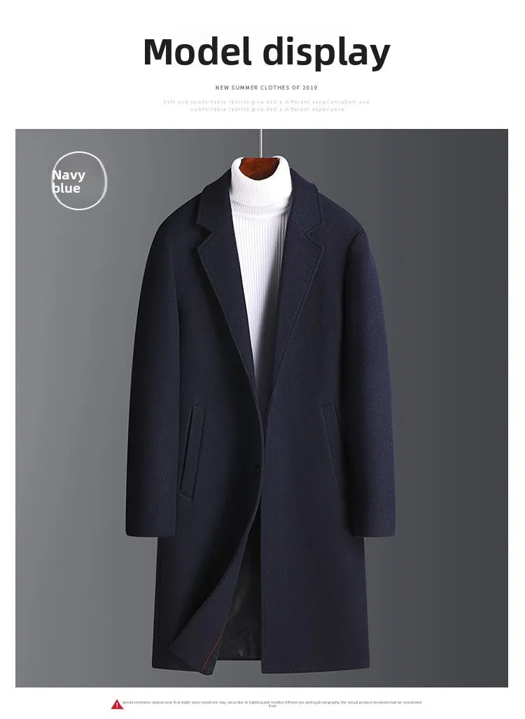 2025 Autumn/Winter New Lapel Woolen Coat for Men, Slim Fit, Korean Style, Mid-Length Coat for Young and Middle-Aged Men