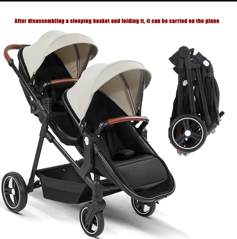 Foldable Twins Baby Carriage Stroller Twin Can Sit and Lie Double Stroller Shock Absorber Second high view Child Stroller