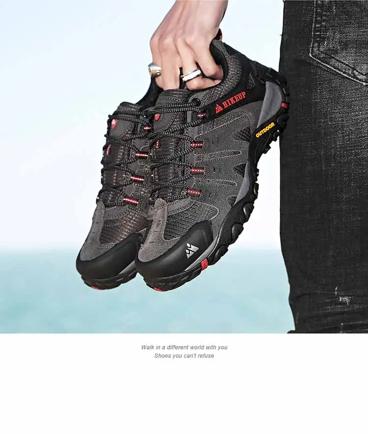 HIKEUP Men's Hiking Shoes Suede Leather Outdoor Shoes Wear-resistant Men Trekking Walking Hunting Tactical Sneakers