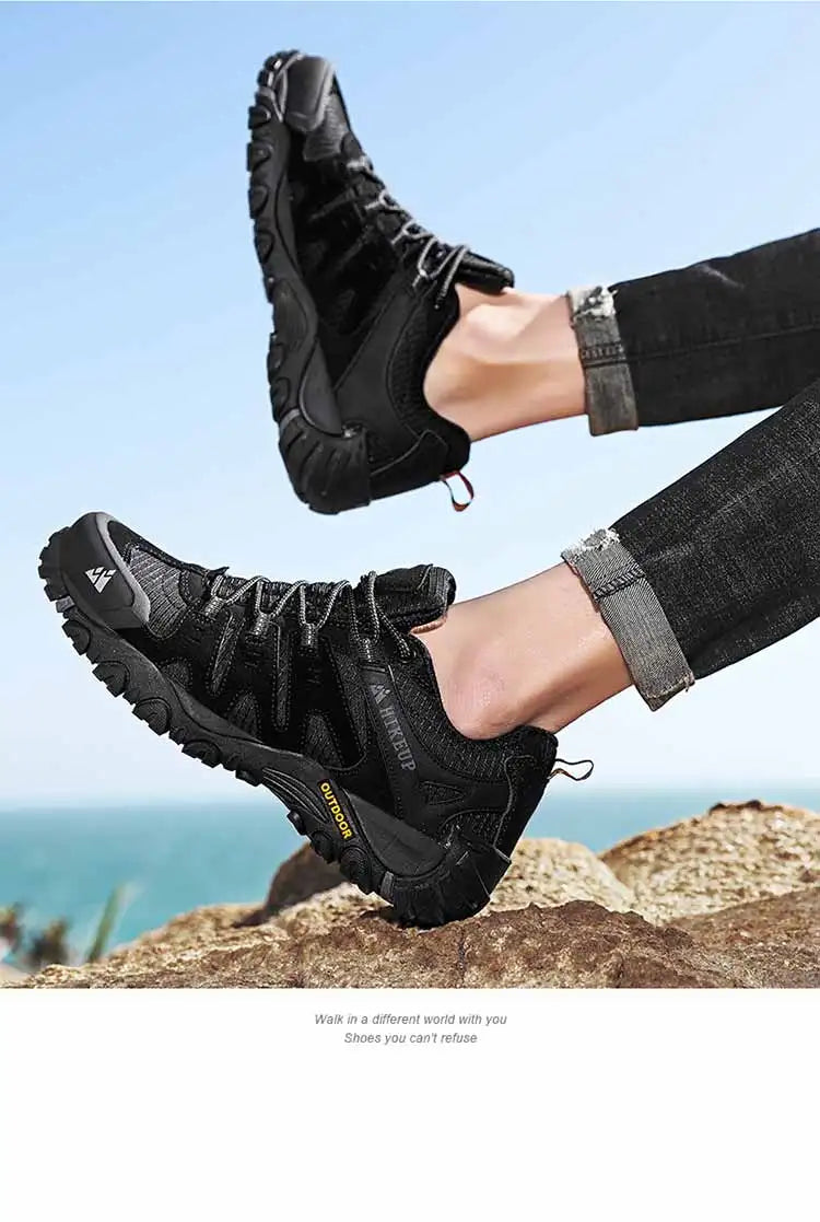 HIKEUP Men's Hiking Shoes Suede Leather Outdoor Shoes Wear-resistant Men Trekking Walking Hunting Tactical Sneakers