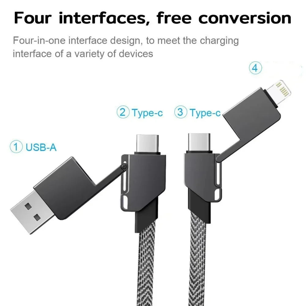 Multi 4 in 1 Fast Charging Data Cable TYPE-C 60W/IOS 27W Quick PD Line Magnetic Attraction Keychain for iPhone Mobile Phone