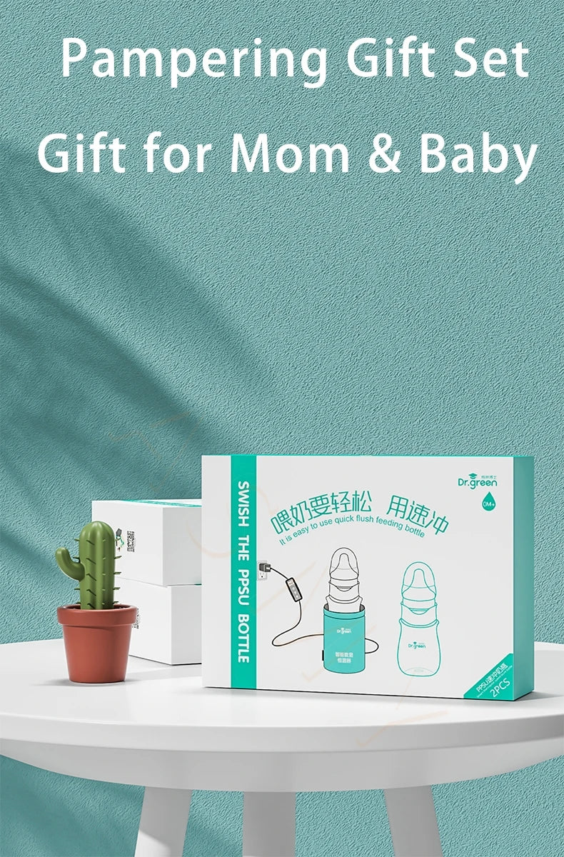 Dr. Green Smart Thermostat Baby Bottle Set (PPSU 150 mL + 240 mL) – Instant 5-Sec Mix, 24-Hr Temp Hold