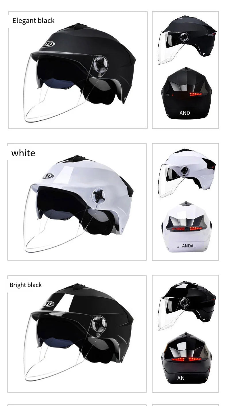 Motorcycle Helmet with LED Lights | Adjustable Electric Scooter & Moped Half Helmet for Men and Women