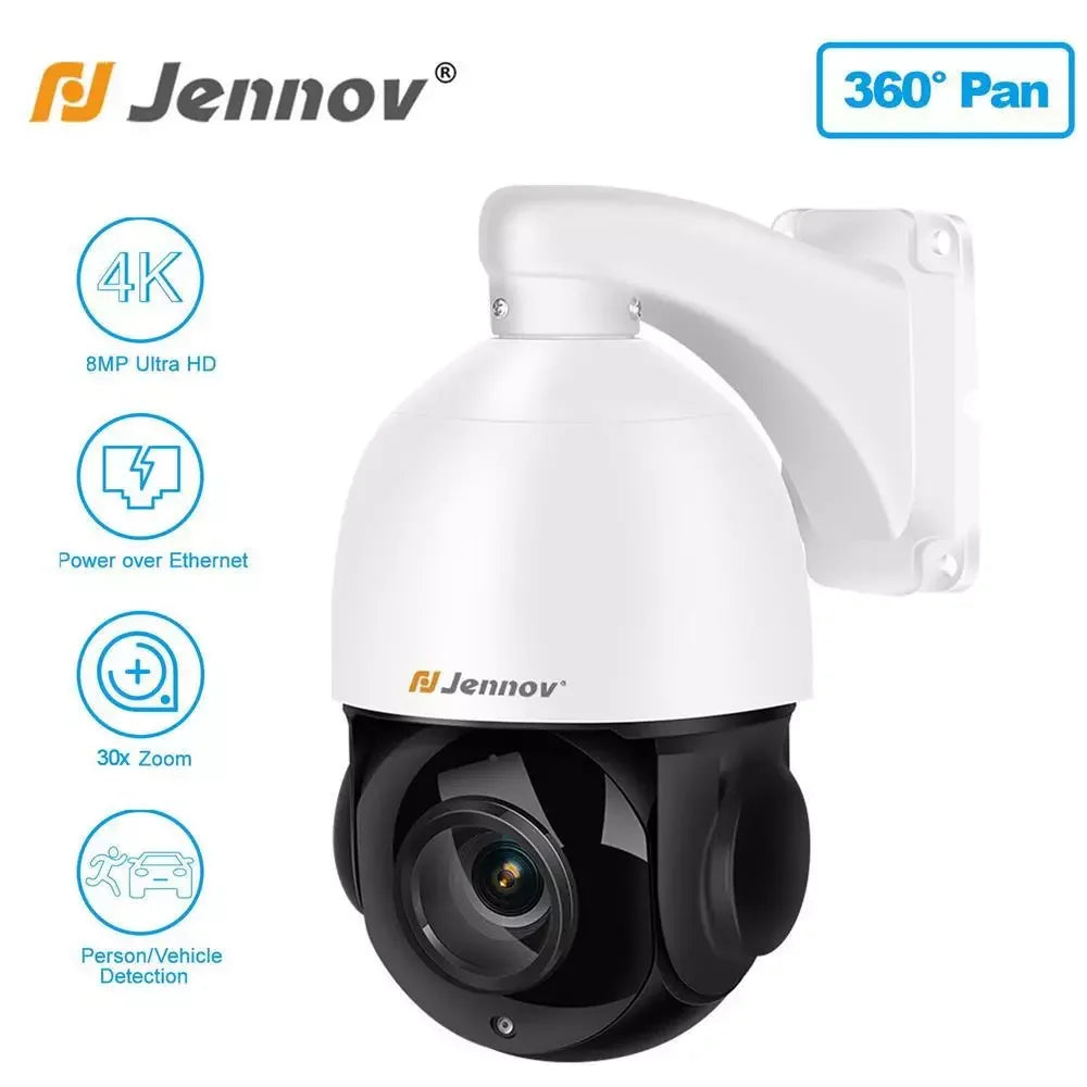 Jennov 360° 8MP PTZ POE IP Outdoor Security Camera 4K 30X Optical Zoom IR Night CCTV