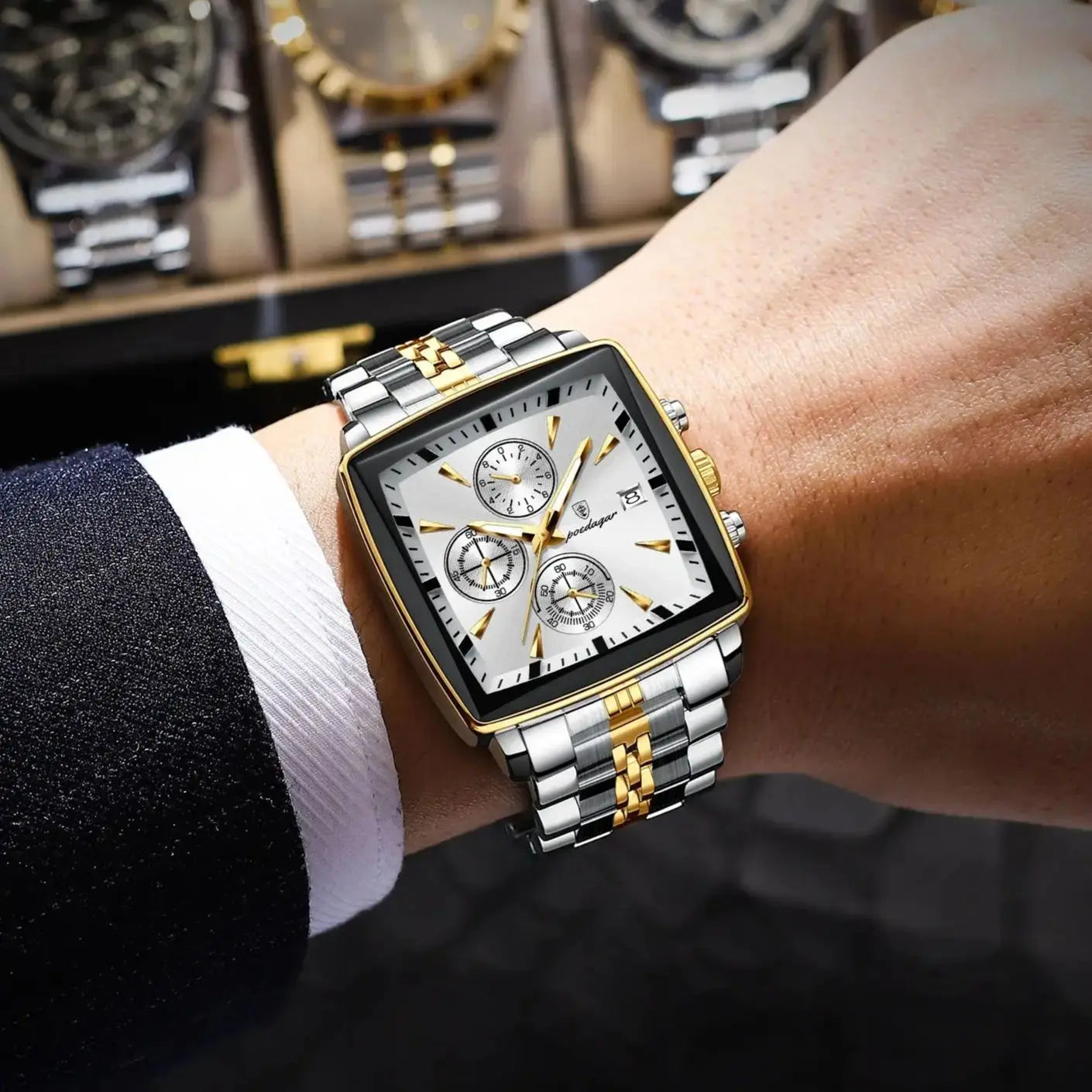 POEDAGAR Top Luxury Business Male Wristwatch Waterproof Luminous Stainless Steel Men Watch Chronograph Date Men's Quartz Watches