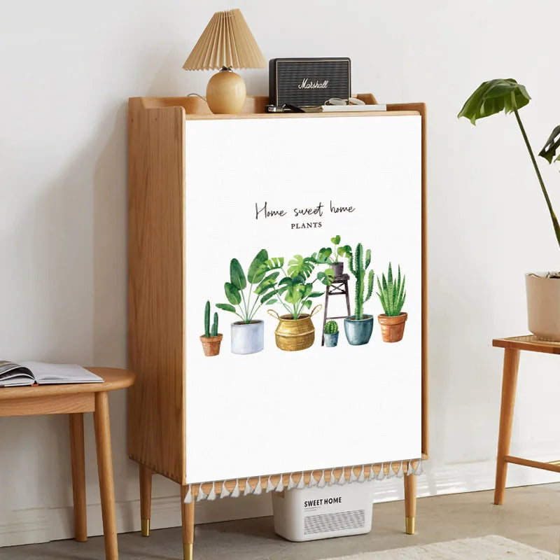 Nature Plant Potted Nordic Cabinet Short Curtains Punch-free Half-curtain Dust Cover Shoe Shelf Kitchen Storage Shelf Curtains