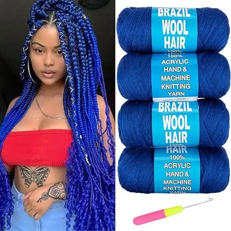 4 Pcs Brazilian Wool Synthetic Hair for Braids Acrylic Hand Knitting Yarn for Braiding Hair  Crochet Hair Extension
