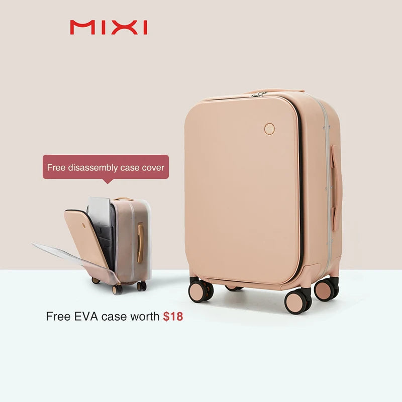 Mixi M9260 Aluminum-Frame PC Carry-On | Full-Front Quick Access, TSA Lock, 8 Spinner Wheels (18/20/24″)